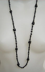 Gothic Black Skull Bone Beaded Necklace 36" L Day of the Dead Spooky Halloween - Picture 1 of 4