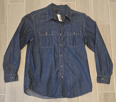 NWT Basic Editions Mens Denim Shirt Size Large Blue Long Sleeve Button Up  - Image 1 of 4