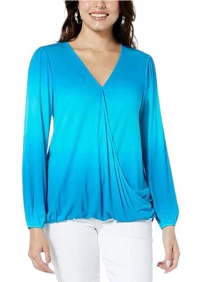 Top Colleen Lopez manga larga Ombré para mujer talla grande 2X azul cuello en V nuevo sin etiquetas Foto 1 de 4