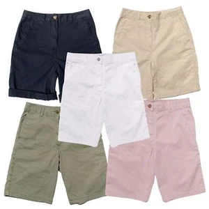 Womens Chino Shorts Casual Roll Hem Washed Cotton Pastels - Picture 1 of 25