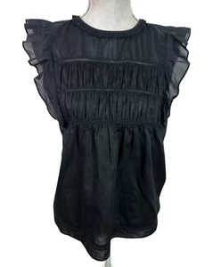 Rails Women's M Featherweight Semi Sheer Babydoll Blouse Black Ruffles EUC - Picture 1 of 14