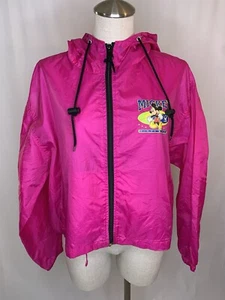 Disney Mickey Mouse full zip rain jacket size large vintage hot pink coat 90s - Picture 1 of 9