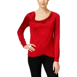 INC International Concepts Women's Red Metallic Cowl Neck Sweater Top New Sz XS - Picture 1 of 4