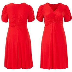 NWT Jessica Howard Women’s 14W Bubble Sleeve Red Fit-And-Flare Dress w/ Pockets - Picture 1 of 14