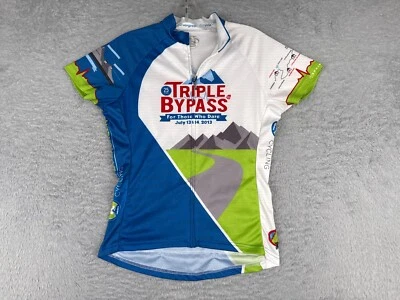 Camiseta deportiva de ciclismo Primal para mujer pequeña azul cremallera completa triple bypass Colorado 2013 Foto 1 de 4