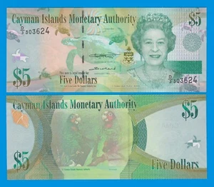 Cayman Islands 5 Dollar P 39c 2018 Prefix D/3 UNC ( P 39 c ) Queen Elizabeth II - Picture 1 of 1