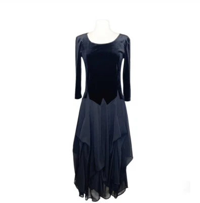 Magdalena Black Velour Chiffon Dress Size Small (4-6) Gathered Fairy Whimsigoth - Image 1 of 4