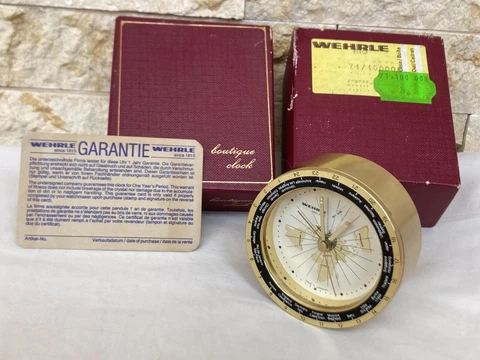 1960s Wehrle World Time Travel Table Alarm Clock Germany Made Mint Full Set Nos Cover
