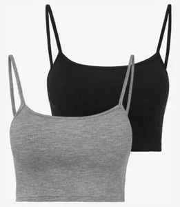 NEU 2 STÜCK ! RIPPEN TOP BAUMWOLLSTRETCH GR 44/46 BUFFALO schwarz grau *30013308 - Picture 1 of 8