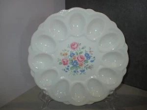Vintage Keramik Teufel Eierplatte ROSA KOHLROSEN Blumen E&R American Artware - Bild 1 von 10