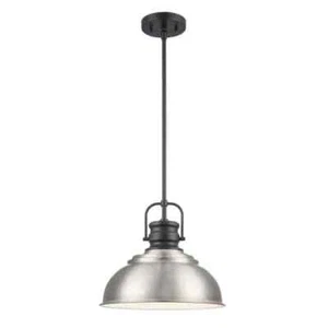 Home Decorators Shelston Farmhouse 13" 1-Light Pendant Black w/ Chrome Shade NEW - Picture 1 of 5