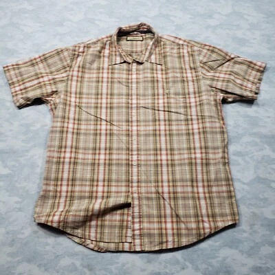 G.H. Bass Shirt Mens Large Brown Plaid Short Sleeve Button Up Front Pocket - Image 1 of 4