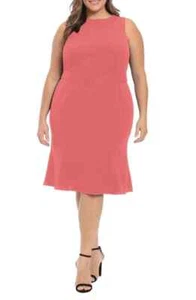 NWT London Times Belted Sleeveless Fluted Sheath Dress With Belt Women Coral 16W - Picture 1 of 8