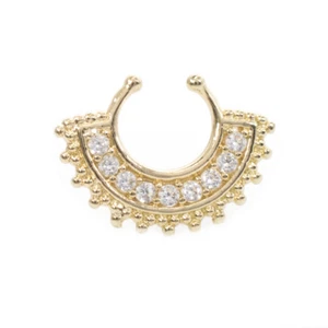 Septum Hanger Fan Design with Multiple Cubic Zirconia Stones Gold IP - Picture 1 of 6