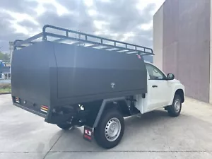 BLACK Single Cab Flat Aluminium Canopy Ute Truck Toolbox 1780 x2400 x850 + Rack - Picture 1 of 6