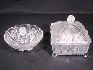Higbee Glass EAPG Paneled Thistle Honey Dish Small footed Bowl Set of 2 - Picture 1 of 12
