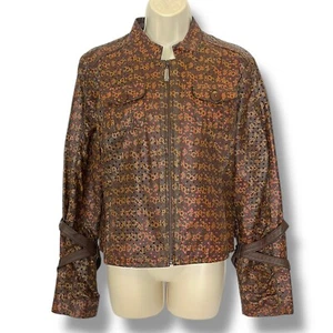 Vintage 90s - Y2K RocaWear Size L Women's Leather Logo Print Moto Jacket - Picture 1 of 14
