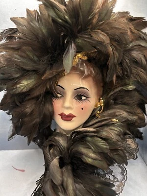 Unique Creations Sign & Number Lady Face Mask Wall Hanging Decor Feather "Candi" - Image 1 of 4