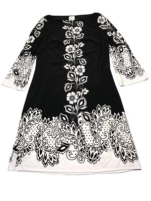 Vestido Pullover Vaina De Colección Oleg Cassini Para Mujer Negro Blanco Floral Manga 3/4 Talla 8 Foto 1 de 4