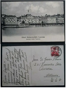 1912 Switzerland Postcard-Schweizerhof Hotel ties 10c stamp cd Luzern - Picture 1 of 3
