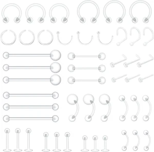 48Pcs Clear Piercing Retainers Jewellery Plastic Nose Tongue Nipple Belly Bars E - Picture 1 of 12