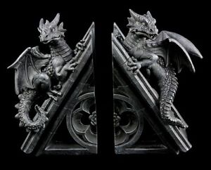 Drachen Buchstützen dreieckig - Deko Figur Fantasy Gothic