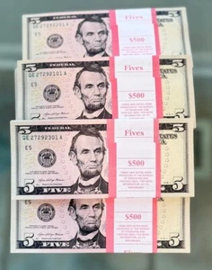 100 FIVE 5 dollars bill Brand NEW $5 NOTE UNCIRCULATED 2021A UNC BIP crispy 2021 - Picture 1 of 9