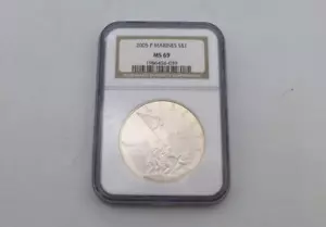 2005-P MARINE CORPS Commemorative Silver Dollar NGC MS 69 - Picture 1 of 4