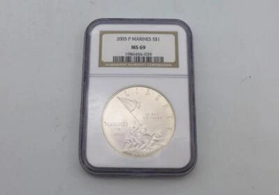 2005-P MARINE CORPS Commemorative Silver Dollar NGC MS 69 - Image 1 of 4
