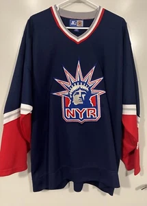 VINTAGE NHL New York Rangers Hockey Jersey Men’s XL Starter Lady Liberty Blue - Picture 1 of 12