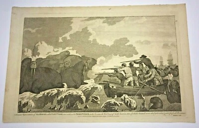 CAPT COOK IN ALASKA with SEA HORSES 1780 JAMES COOK NICE ANTIQUE ENGRAVED VIEW - Image 1 of 2