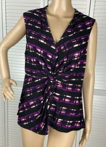 NEW Donna Karan Black Purple Sleeveless Top Sz Large - Picture 1 of 7