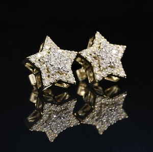 2Ct Round Cut Lab Grown Diamond Halo Star Stud For Women In 14K Yellow Gold - Picture 1 of 8