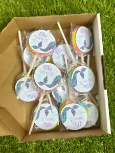 10 x Mermaid Tail Round Lollipop Personalised Party Favour Birthday Gift - Picture 1 of 1