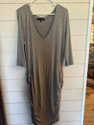 Wendy Williams Gray Dress Sz M V-neck Cotton Stretchy Summer Dress Foto 1 de 3