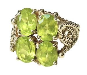 10k Yellow Gold 5ct TW Natural Peridot Cluster Cocktail Ring Size 7.25 - Picture 1 of 11