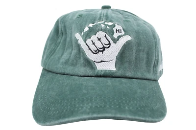 Sombrero de mezclilla hawaiano - Shaka, colgar suelto, islas HI, verde, gorra ajustable, Aloha Foto 1 de 4