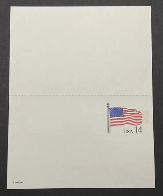 Dual 1987 U.S. Sc# UX117 Stars & Stripes Flag 14¢ Postal Card MNH Postcard - Image 1 of 2