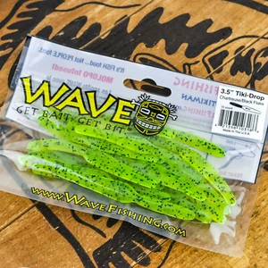 WAVE WORMS Tiki Drop Shot Reaper Tail Soft Bait 3.5" 15ct - CHARTREUSE/BLACK FLK - Picture 1 of 2