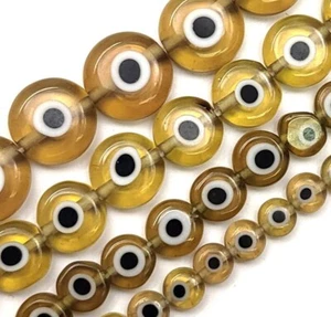 Gold Evil Eye Glas Münzscheibe Perle Flache Runde Untertasse 4 mm 6 mm 8 mm 10 mm 15 - Bild 1 von 22
