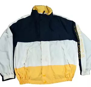 VTG Nautica Sailing Jacket Windbreaker Size Lg Embroidered USA Tri Color Block - Picture 1 of 16