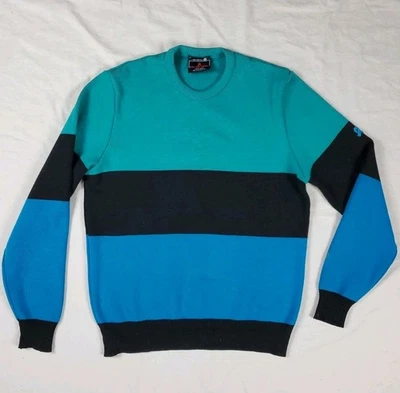 Suéter de Lana Demetre Para Hombres Azul Blanco Rayas Cuello Redondo De Colección Tejido Cálido L Foto 1 de 4