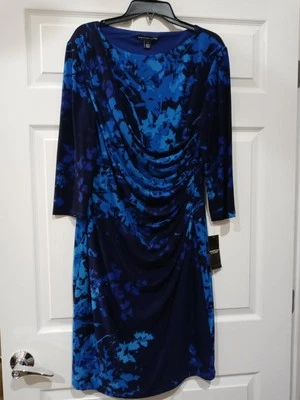  VESTIDO MANGA 3/4 AMERICAN LIVING TAMANHO 18, MULTI AZUL floral novo com etiquetas - Imagem 1 de 4