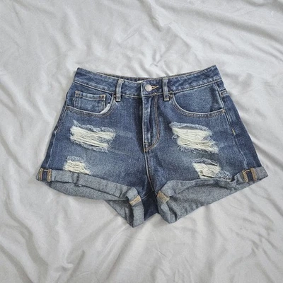 Pantalones cortos de mezclilla desgastados de talle alto con dobladillo enrollado talla 25/1 Bullhead Foto 1 de 4