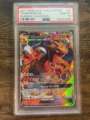 2017 POKEMON SUN & MOON BURNING SHADOWS #20 CHARIZARD GX PSA 10 - Image 1 of 2