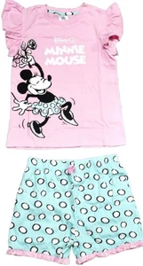 Disney Pink Top & Turquoise Shorts Minnie Mouse Pyjamas PJ Set BNWT - 7-8 Years - Picture 1 of 2