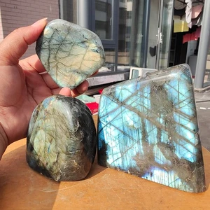 4.9LB3Pcs Natural Labradorite moonstone Quartz Crystal Freeform Mineral Specimen - Picture 1 of 13