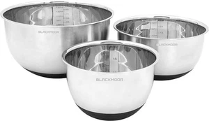3PCs Mixing Bowls Stainless Steel Non Skid Base & Measuring Marker - Picture 1 of 9