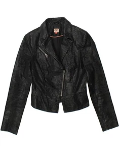 ONLY Womens Crop Leather Jacket EU 36 Small Black Animal Print Leather AO10 - Picture 1 of 3