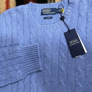 Polo Ralph Lauren Men’s The Iconic Cable-Knit Cashmere Sweater Blue Size XL $398 - Picture 1 of 9